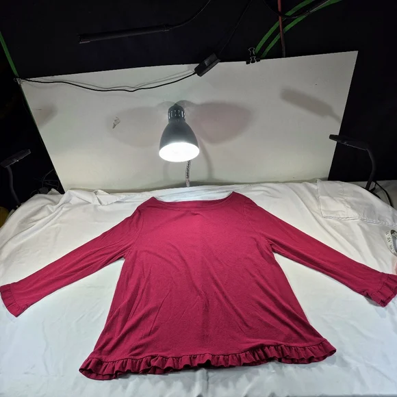 Loft Cranberry Ruffle Hem Long Sleeve T-Shirt Top Blouse Woman's Large - Picture 4 of 11